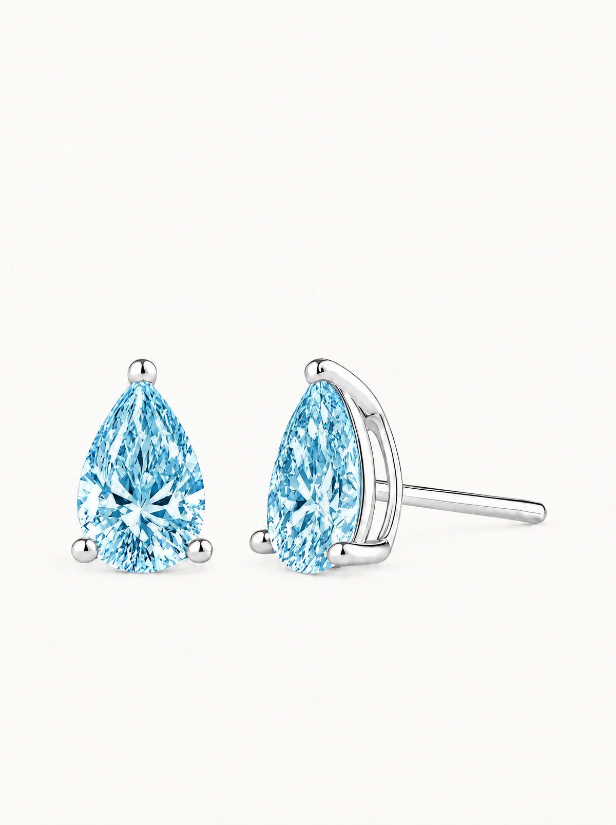 Fancy Blue Pear Cut Lab-Grown Diamond Stud Earrings in 14K white gold — Bow Tie Lab Diamonds
