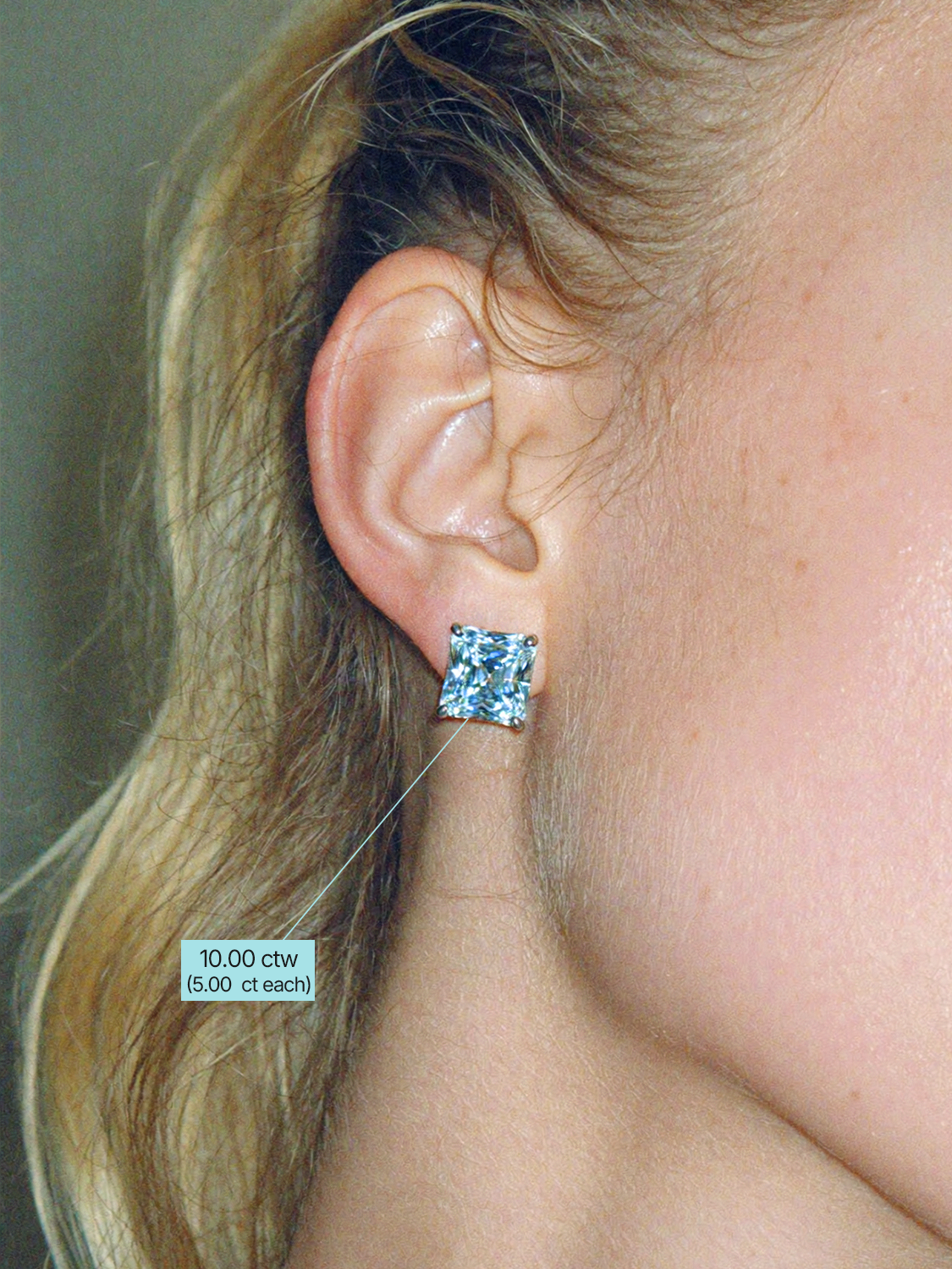 Fancy Blue Princess Cut Lab Grown Diamond Stud Earrings