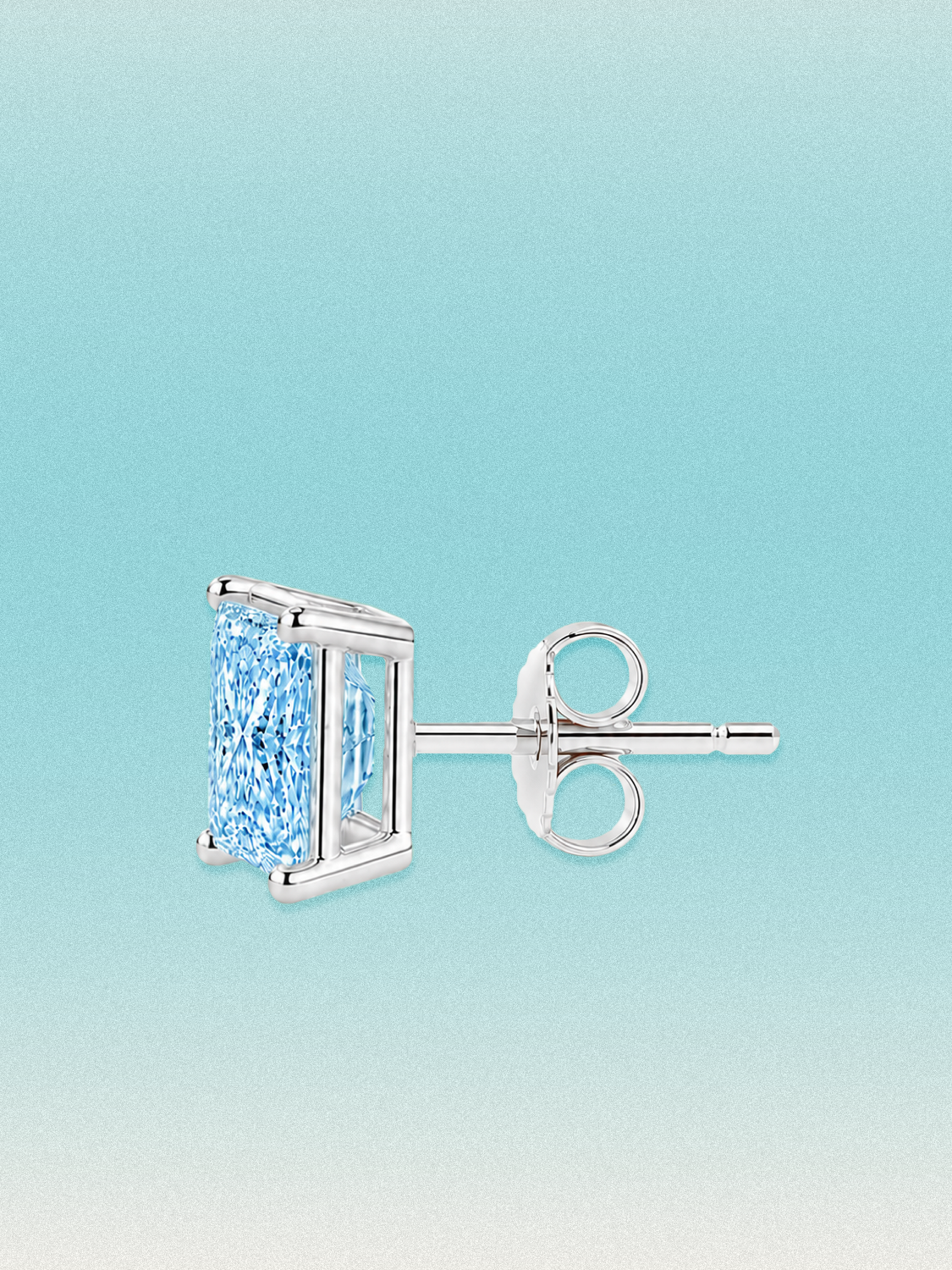 Fancy Blue Princess Cut Lab Grown Diamond Stud Earrings