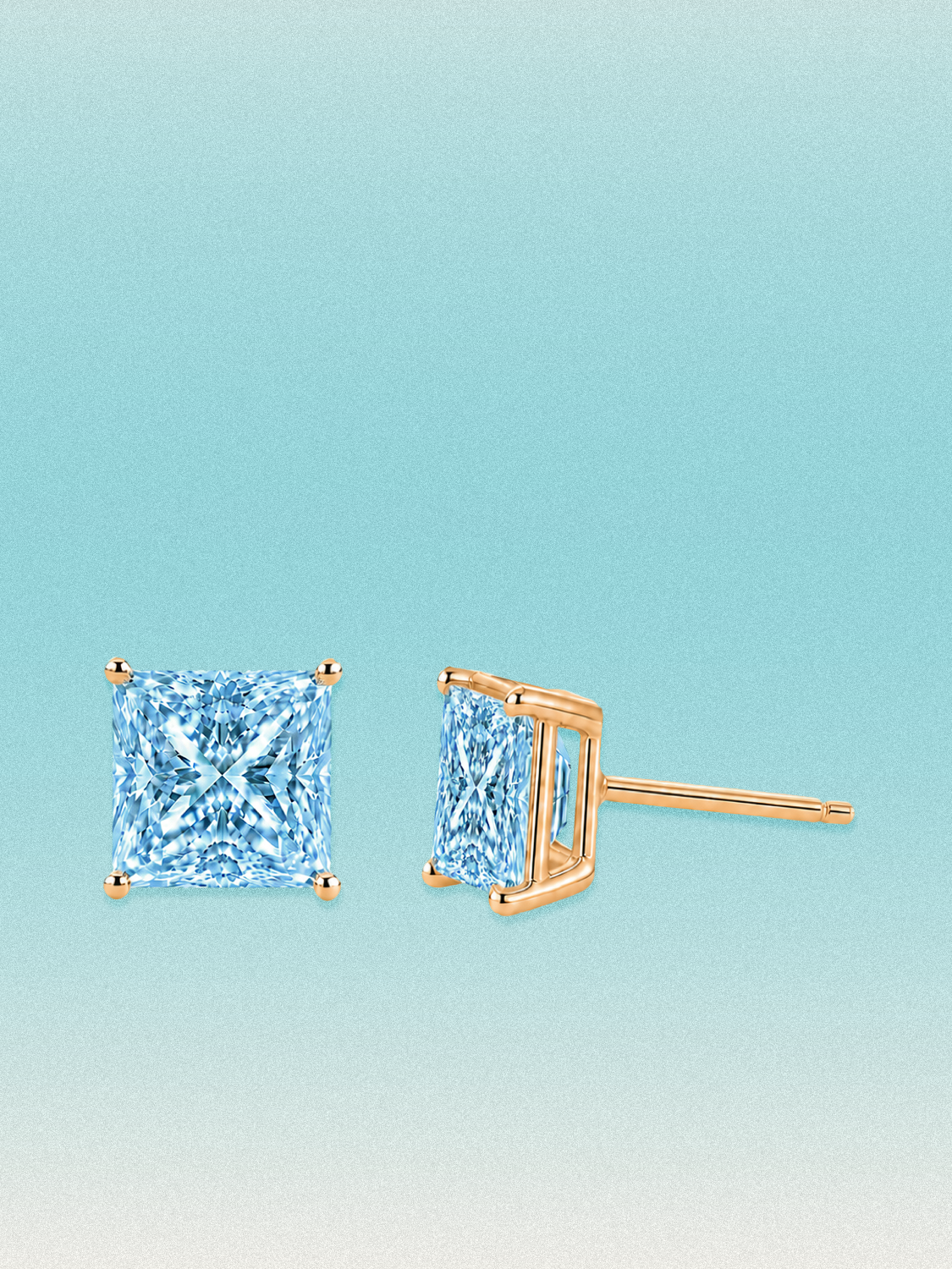 Fancy Blue Princess Cut Lab Grown Diamond Stud Earrings