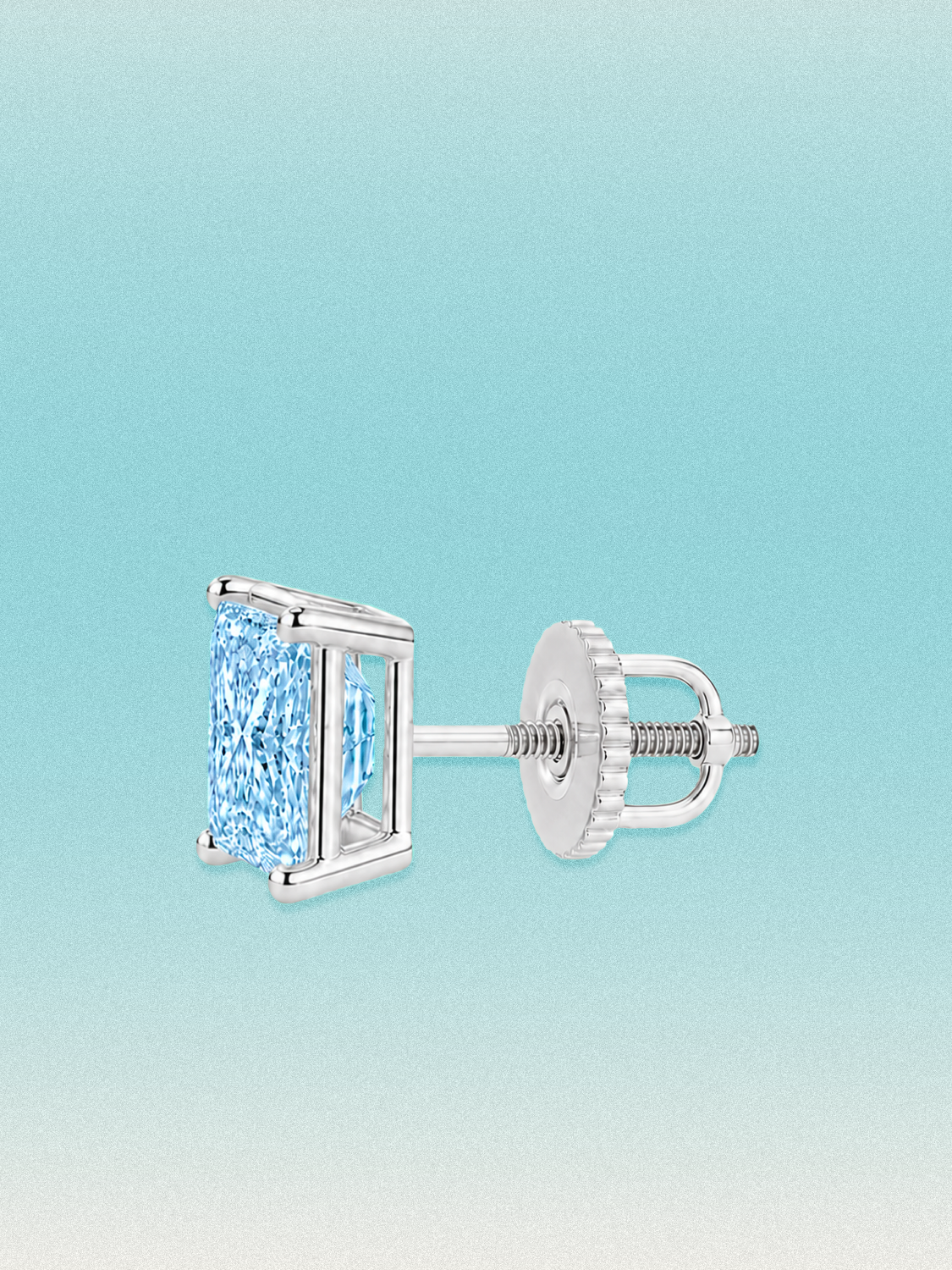 Fancy Blue Princess Cut Lab Grown Diamond Stud Earrings