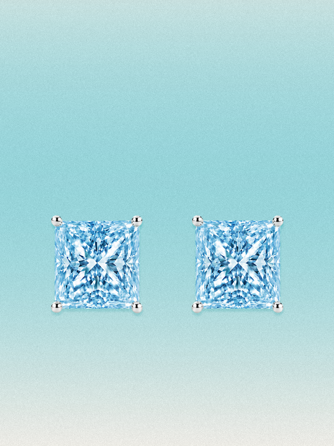 Fancy Blue Princess Cut Lab Grown Diamond Stud Earrings