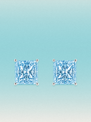 Fancy Blue Princess Cut Lab Grown Diamond Stud Earrings