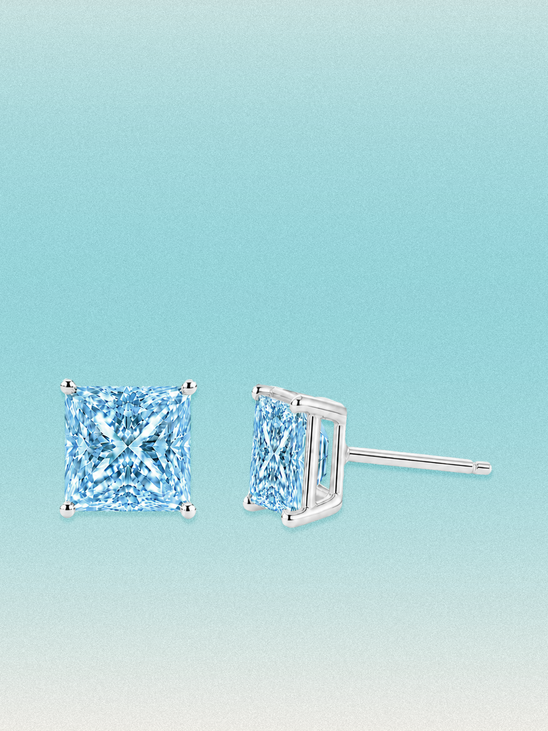 Fancy Blue Princess Cut Lab Grown Diamond Stud Earrings
