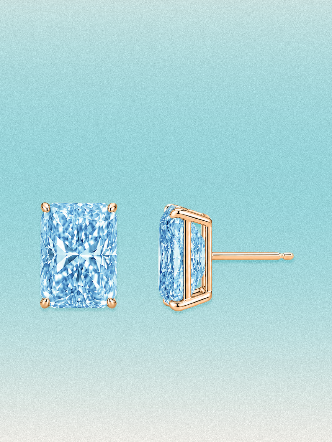 Fancy Blue Radiant Cut Lab Grown Diamond Stud Earrings