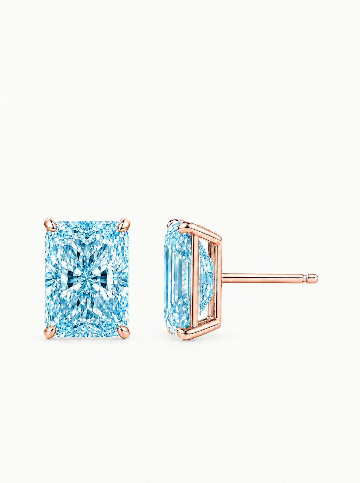 Fancy Blue Radiant Cut Lab-Grown Diamond Stud Earrings in 14K rose gold — Bow Tie Lab Diamonds