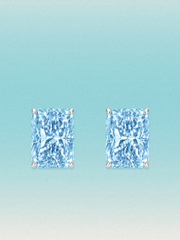 Fancy Blue Radiant Cut Lab Grown Diamond Stud Earrings