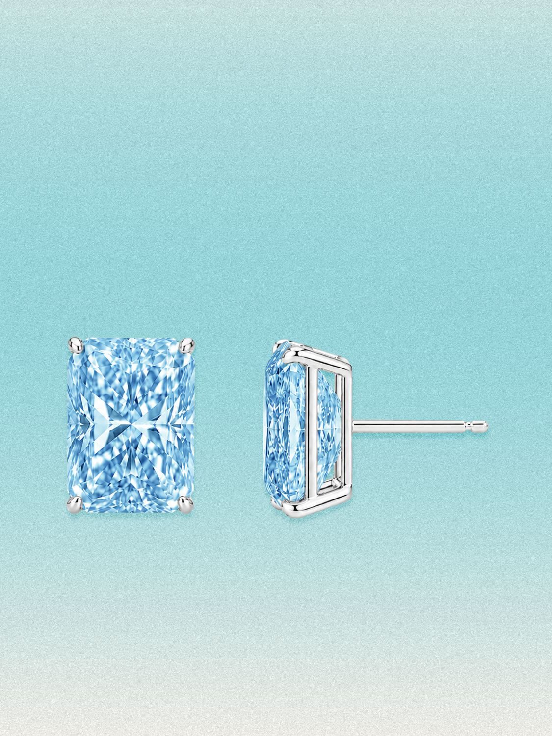 Fancy Blue Radiant Cut Lab Grown Diamond Stud Earrings