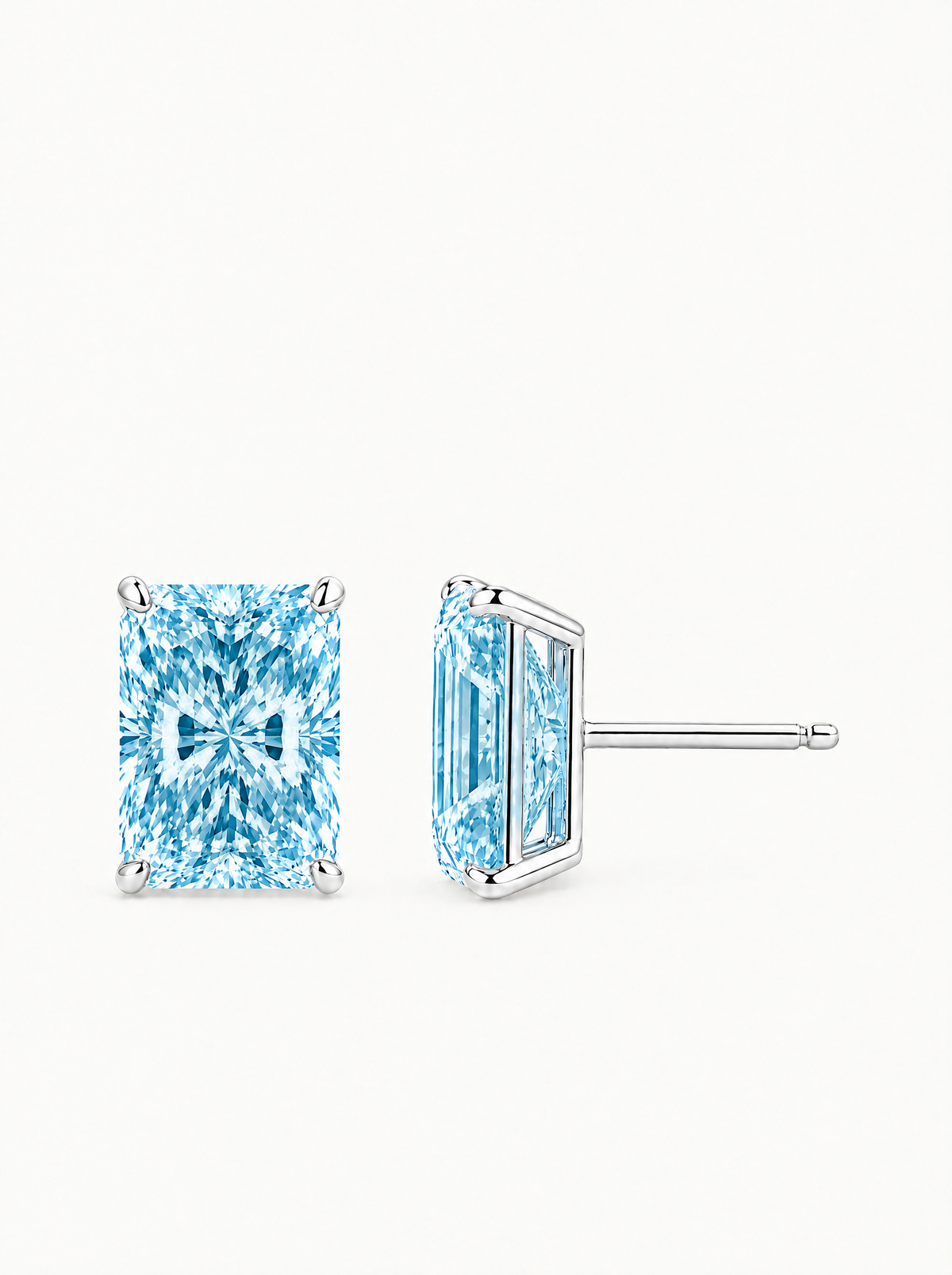 Fancy Blue Radiant Cut Lab-Grown Diamond Stud Earrings in 14K white gold — Bow Tie Lab Diamonds