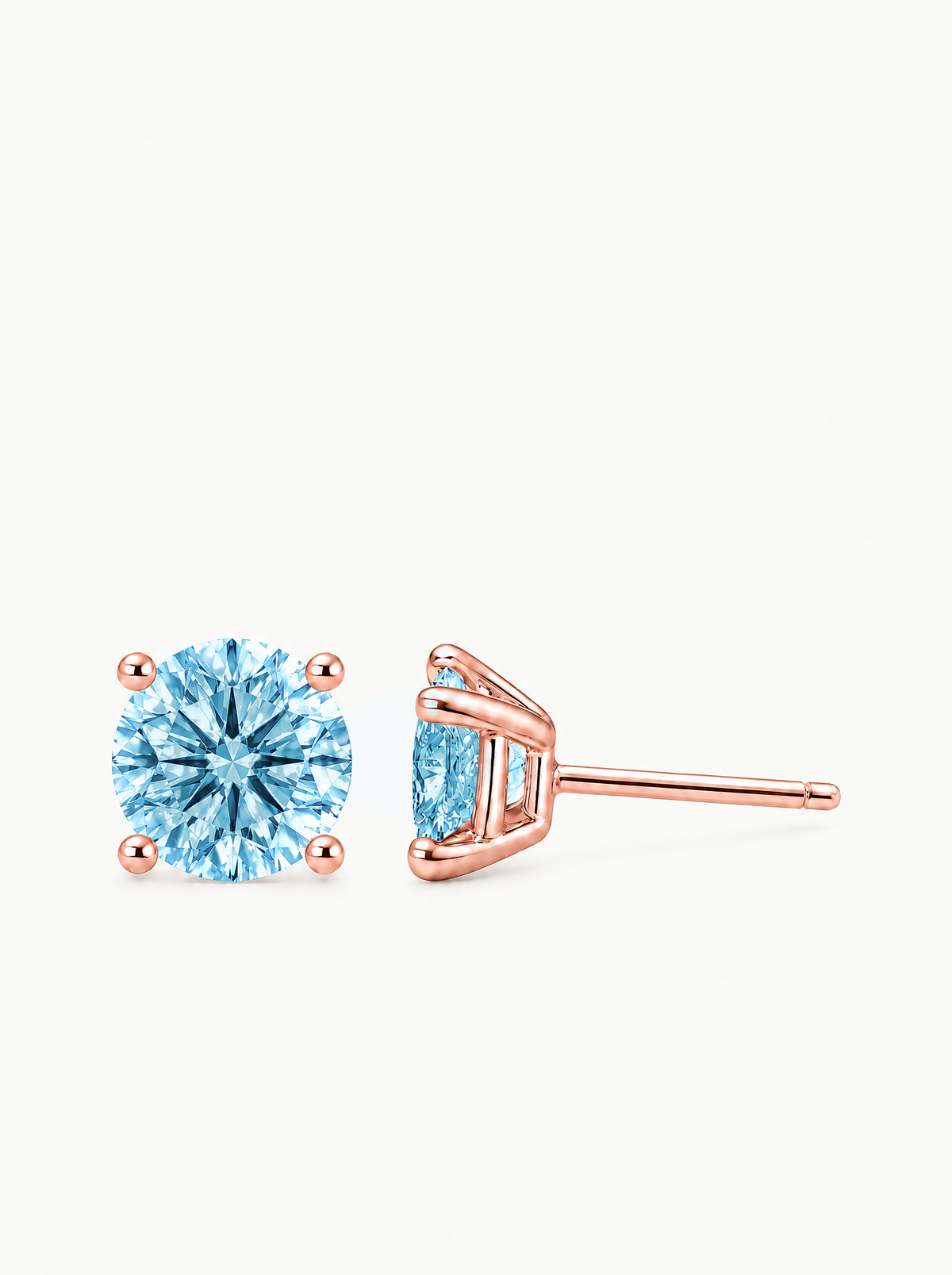Fancy Blue Round Cut Lab-Grown Diamond Stud Earrings in 14K rose gold — Bow Tie Lab Diamonds