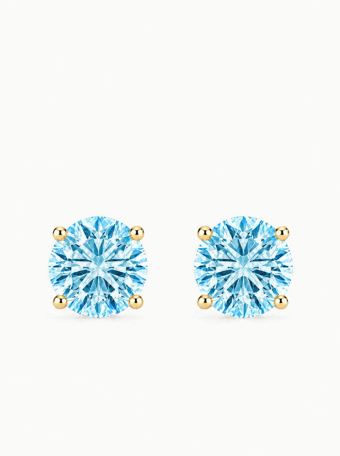 Fancy Blue Round Cut Lab Grown Diamond Stud Earrings