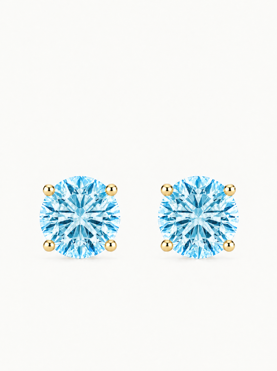 Fancy Blue Round Cut Lab Grown Diamond Stud Earrings