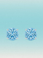 Fancy Blue Round Cut Lab Grown Diamond Stud Earrings