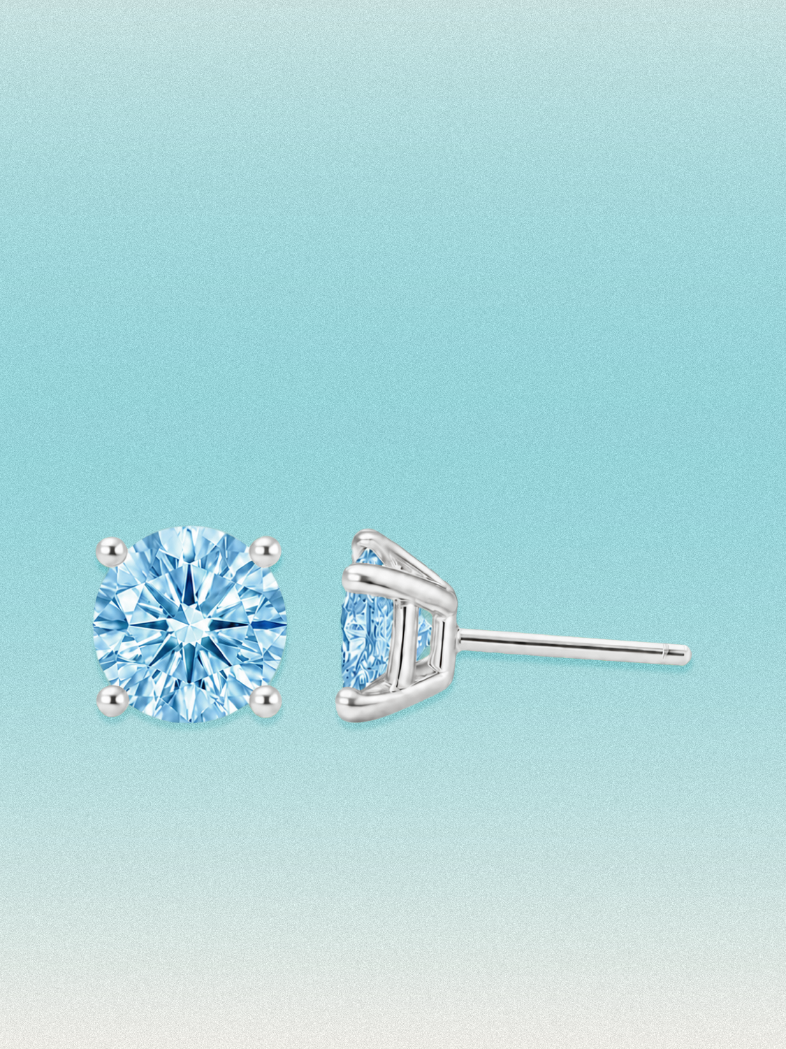 Fancy Blue Round Cut Lab Grown Diamond Stud Earrings