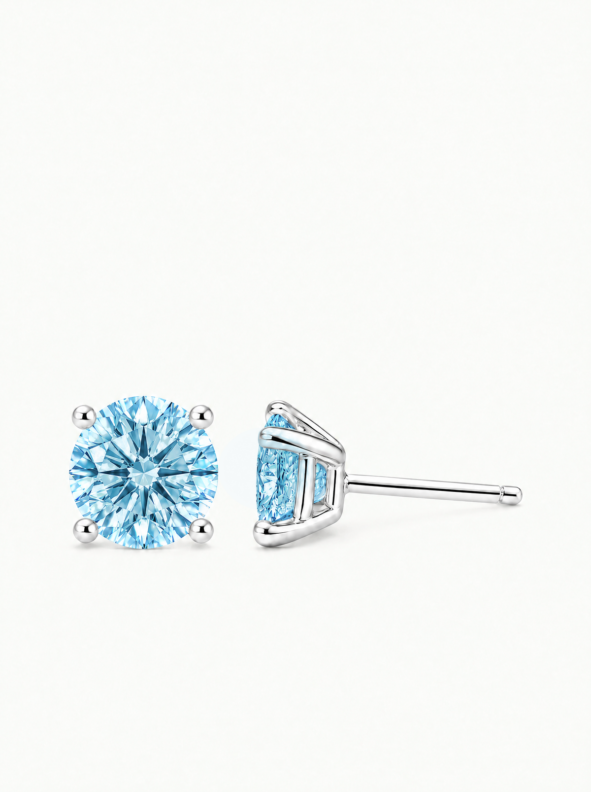 Fancy Blue Round Cut Lab-Grown Diamond Stud Earrings in 14K white gold — Bow Tie Lab Diamonds