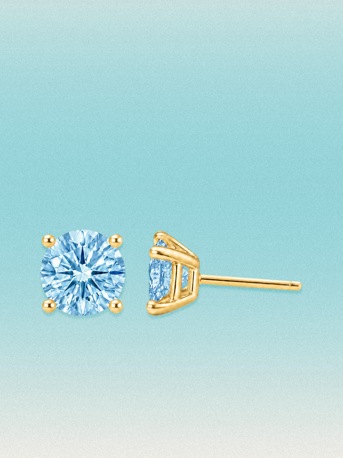 Fancy Blue Round Cut Lab Grown Diamond Stud Earrings