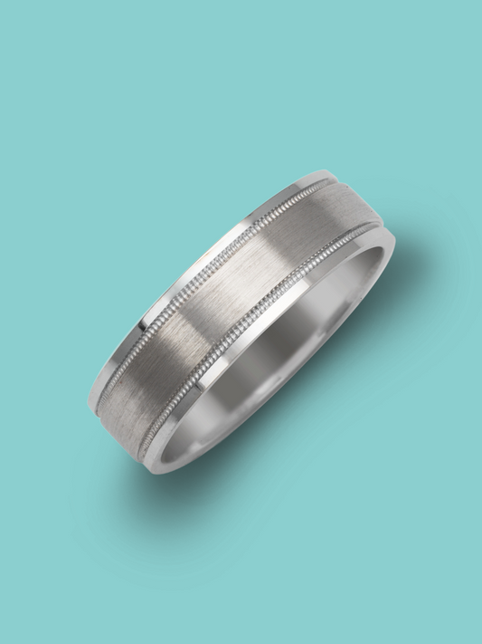 Brushed Milgrain Edge Flat Band Ring