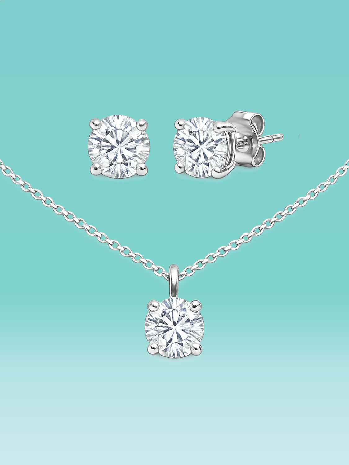 Classic Round Cut Lab Diamond Stud Earrings & Necklace Set