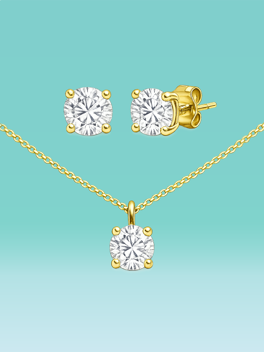 Classic Round Cut Lab Diamond Stud Earrings & Necklace Set