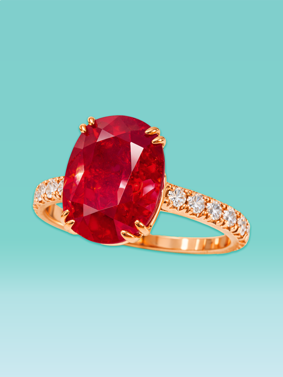 Crimson Oval Ruby Lab Diamond Pavé Ring
