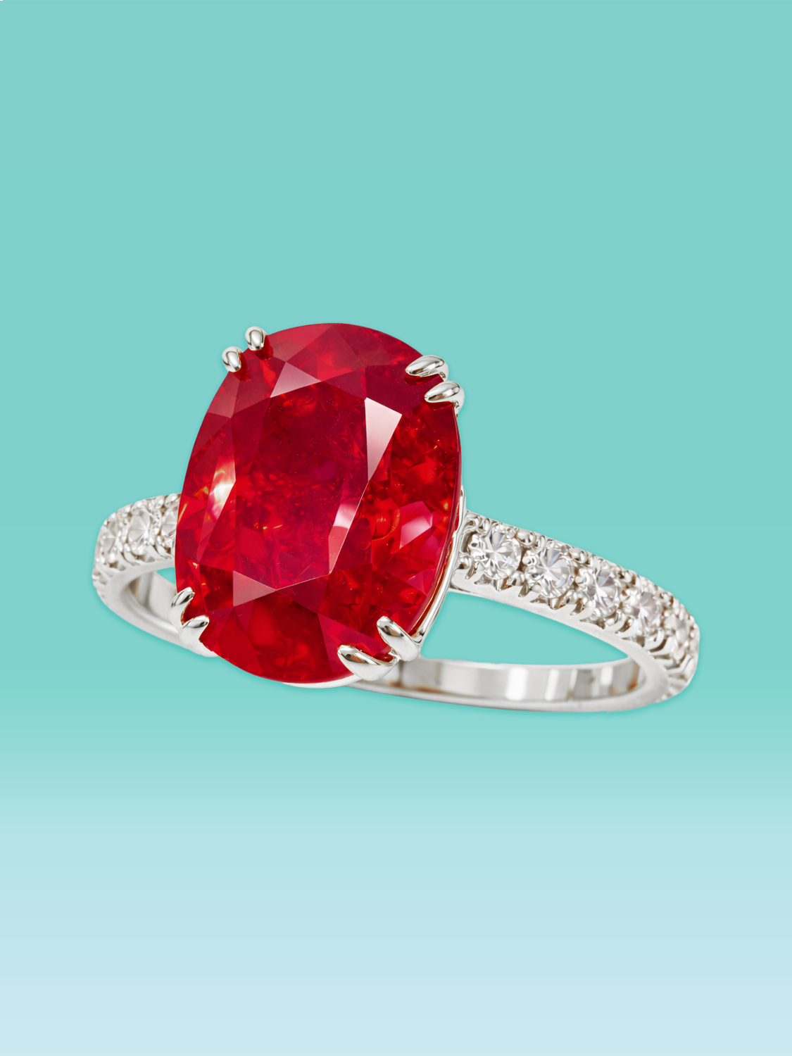 Crimson Oval Ruby Lab Diamond Pavé Ring