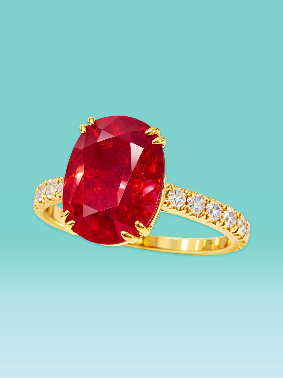 Crimson Oval Ruby Lab Diamond Pavé Ring