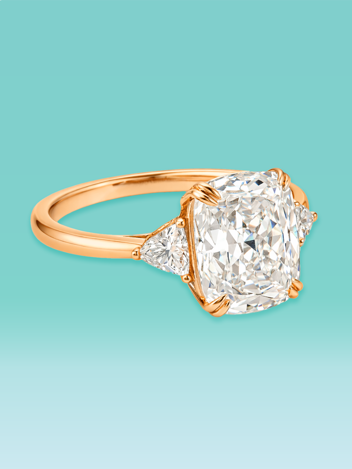 Cushion Cut Lab Diamond Three-Stone Engagement Ring