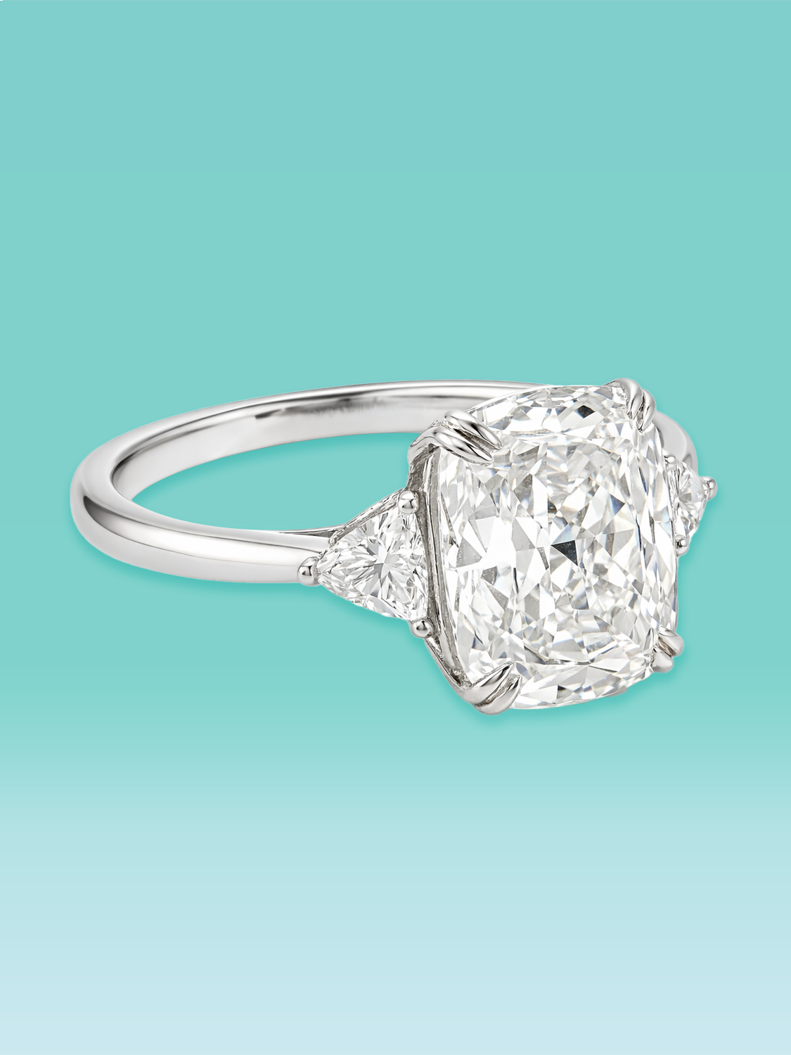 Cushion Cut Lab Diamond Three-Stone Engagement Ring