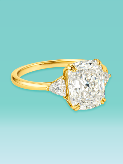 Cushion Cut Lab Diamond Three-Stone Engagement Ring