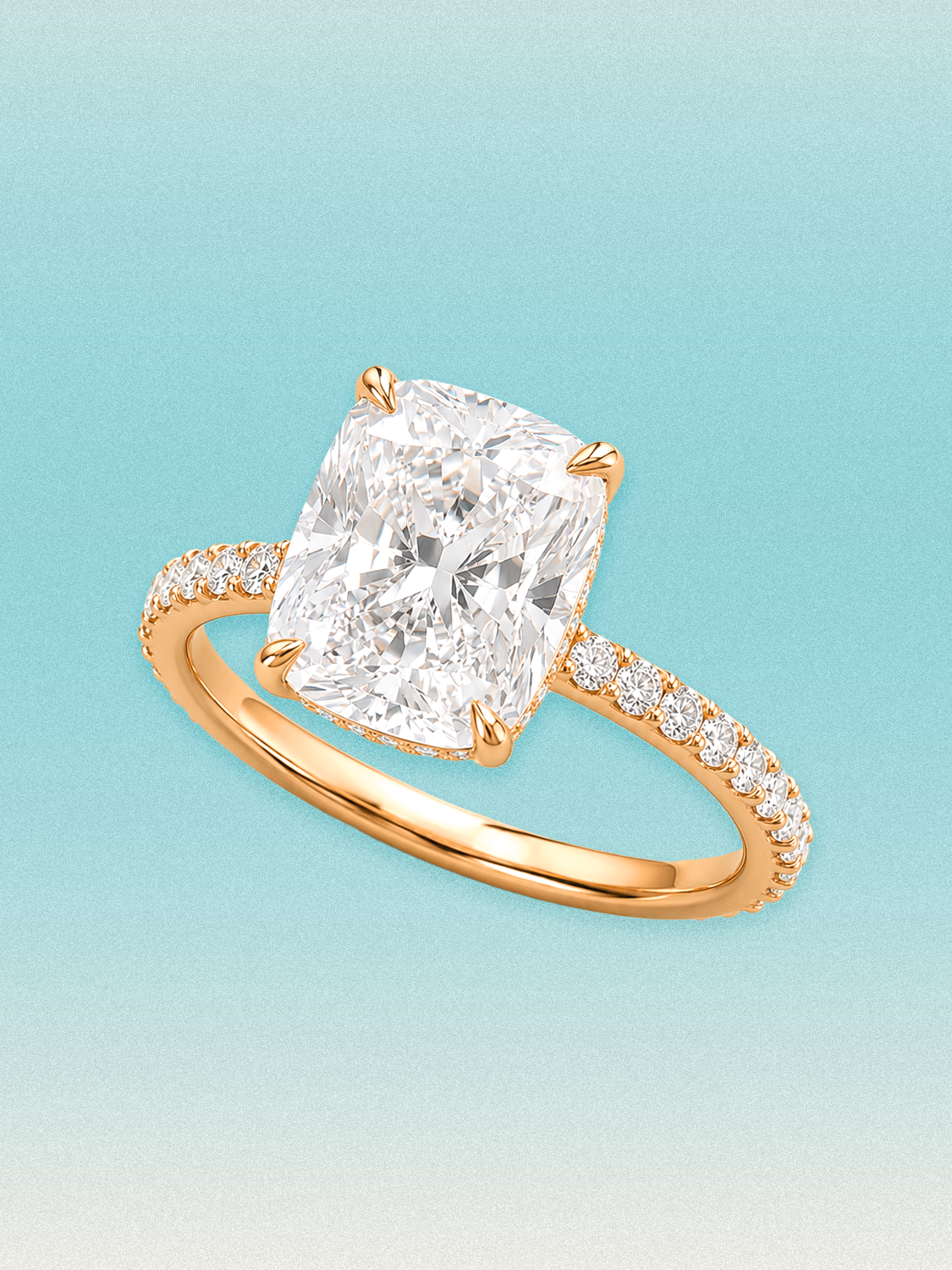 Cushion Cut Solitaire Hidden Halo Lab Grown Diamond Engagement Ring