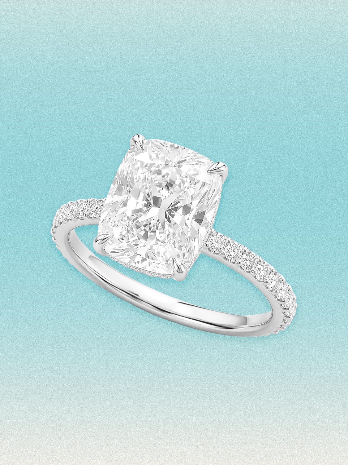 Cushion Cut Solitaire Hidden Halo Lab Grown Diamond Engagement Ring