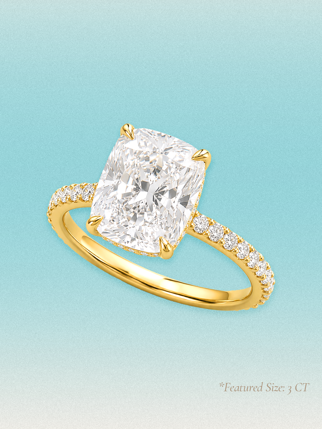 Cushion Cut Solitaire Hidden Halo Lab Grown Diamond Engagement Ring