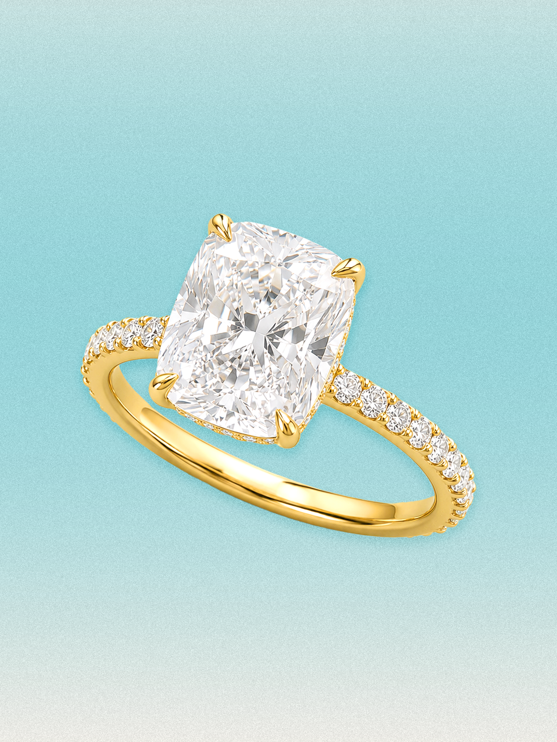Cushion Cut Solitaire Hidden Halo Lab Grown Diamond Engagement Ring