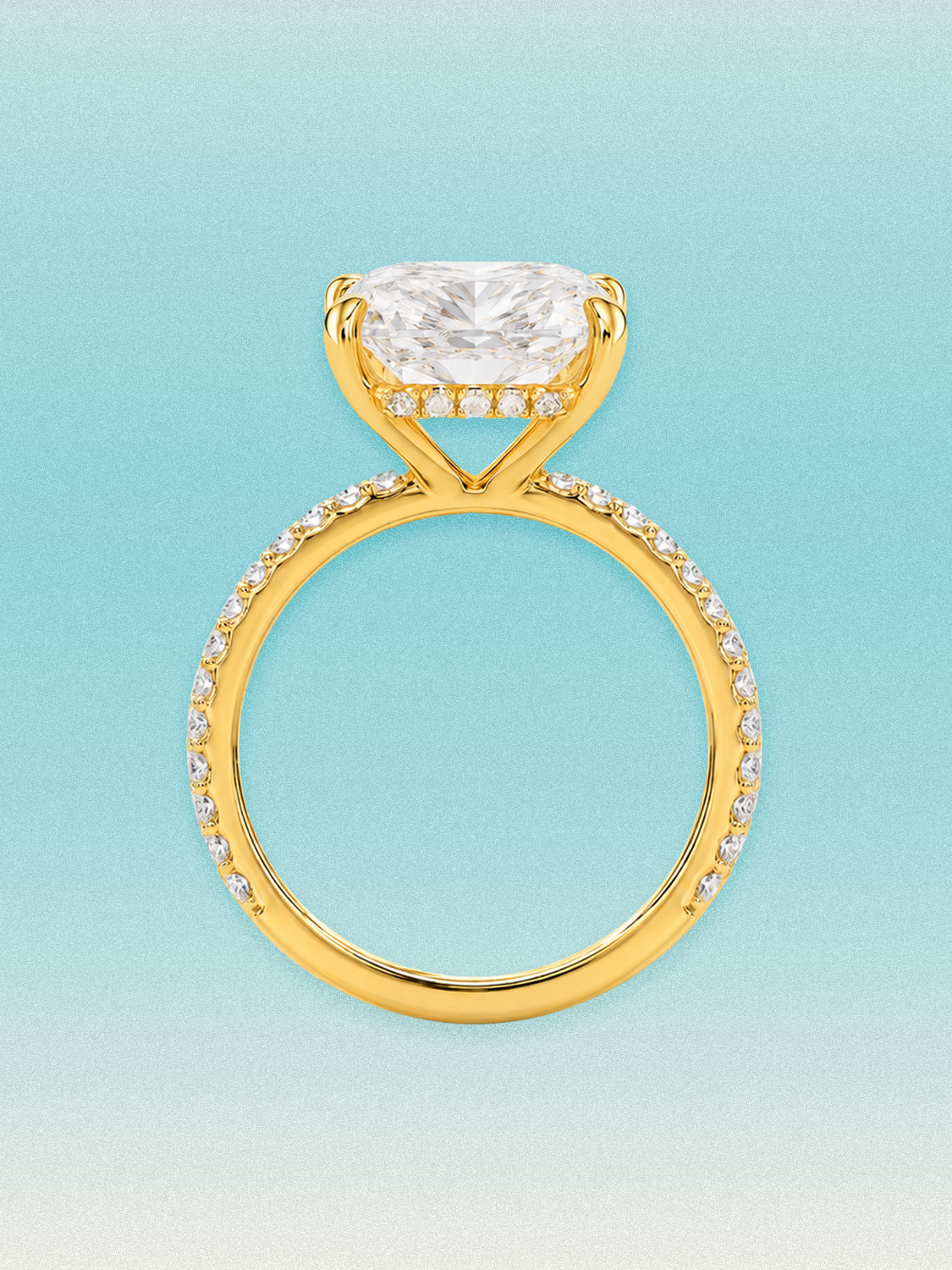 Cushion Cut Solitaire Hidden Halo Lab Grown Diamond Engagement Ring