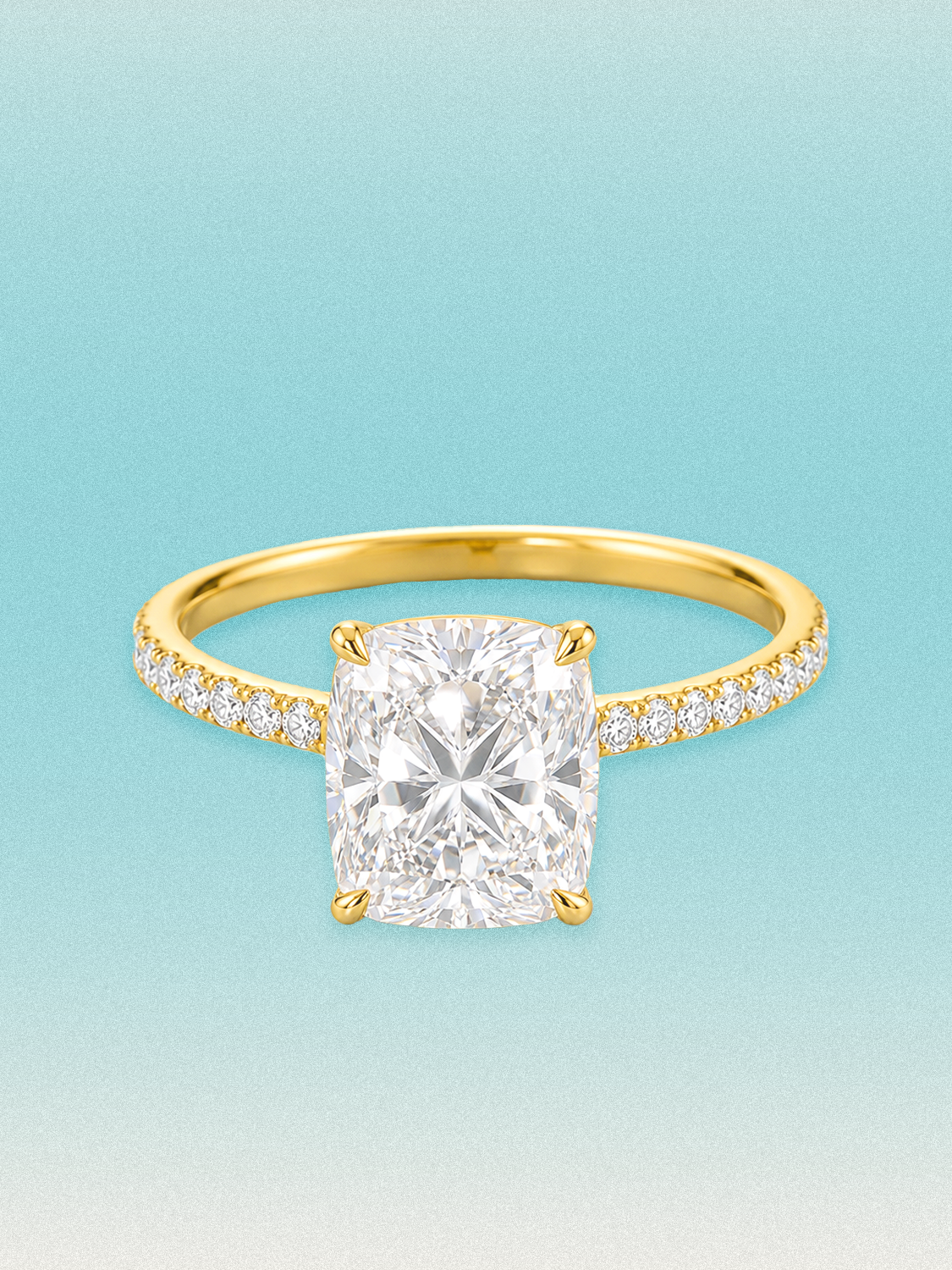 Cushion Cut Solitaire Hidden Halo Lab Grown Diamond Engagement Ring