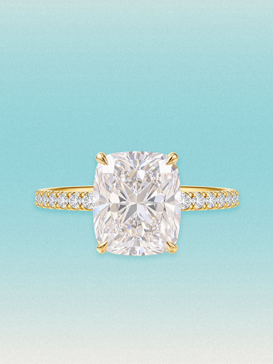 Cushion Cut Solitaire Hidden Halo Lab Grown Diamond Engagement Ring