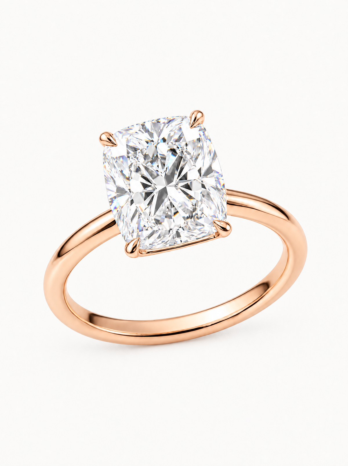 Cushion Cut Solitaire Lab-Grown Diamond Engagement Ring in 14K rose gold, front view — Bow Tie Lab Diamonds