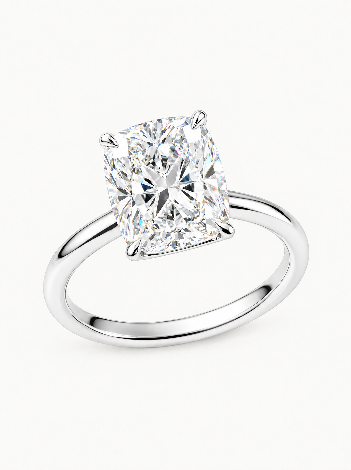Cushion Cut Solitaire Lab-Grown Diamond Engagement Ring in 14K white gold, front view — Bow Tie Lab Diamonds