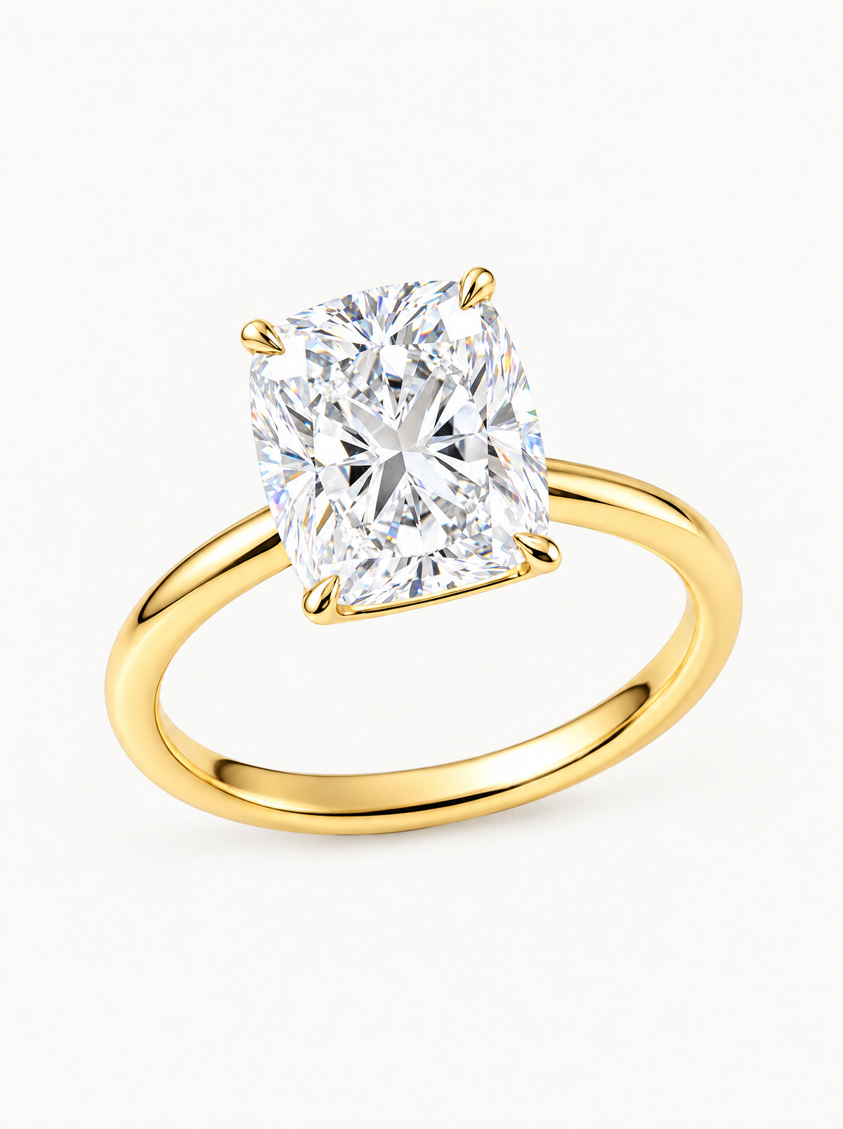 Cushion Cut Solitaire Lab-Grown Diamond Engagement Ring in 14K yellow gold, front view — Bow Tie Lab Diamonds