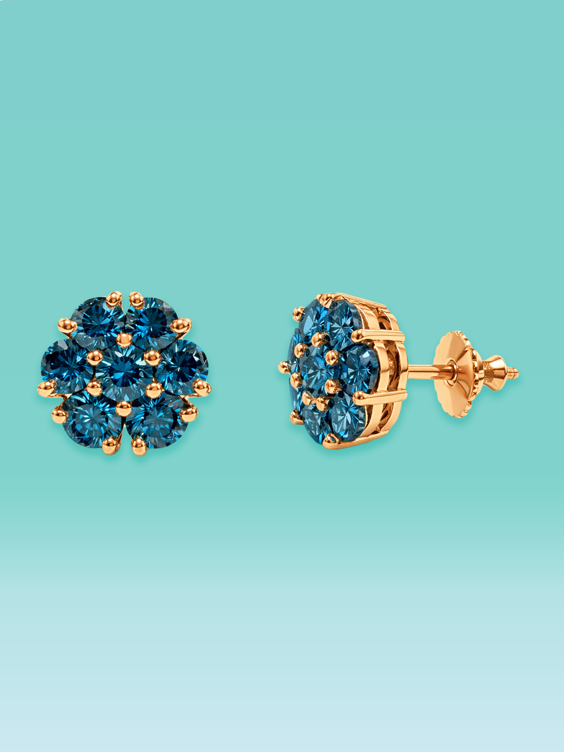Deep Blue Lab Diamond Floral Stud Earrings