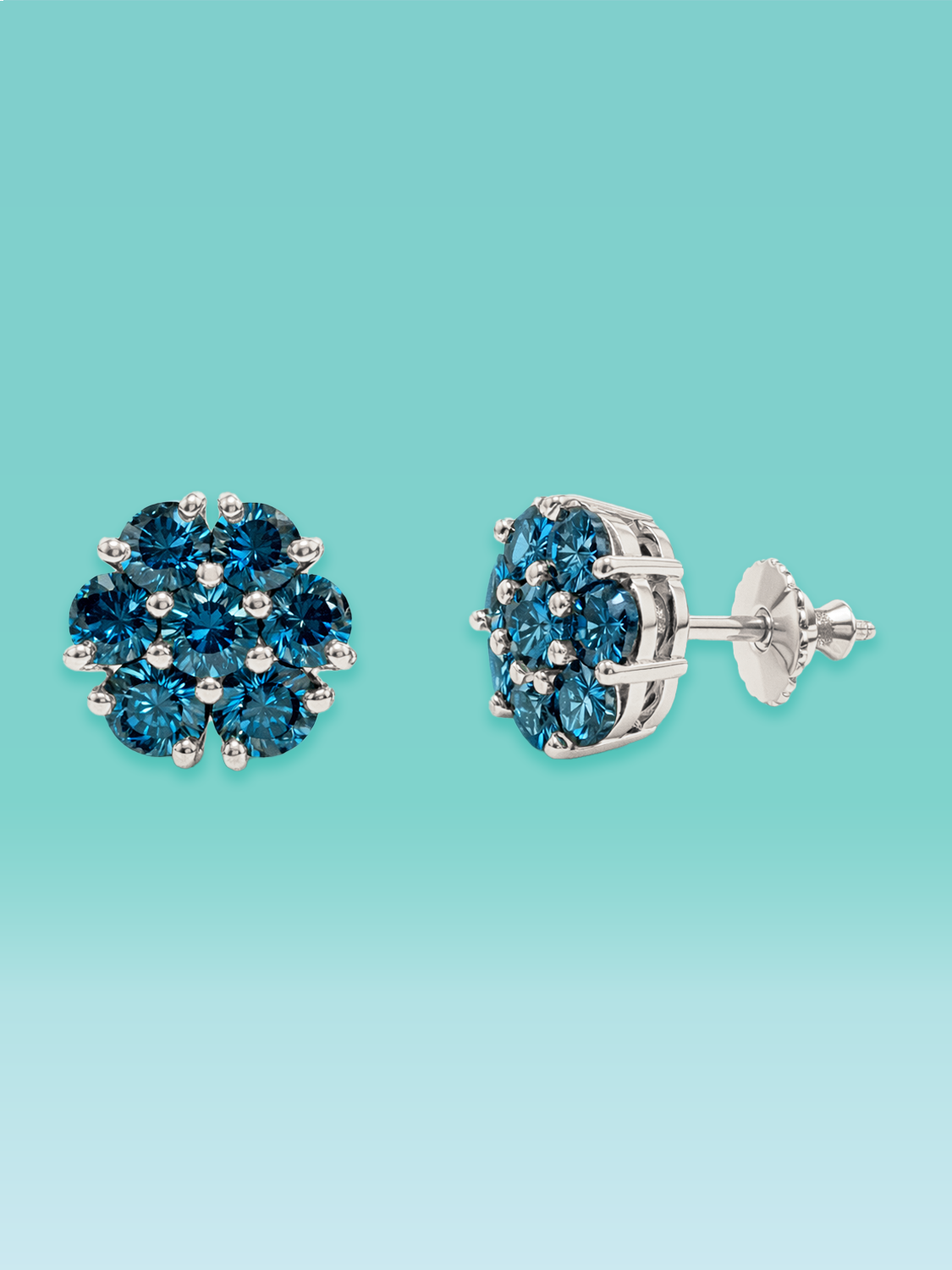 Deep Blue Lab Diamond Floral Stud Earrings