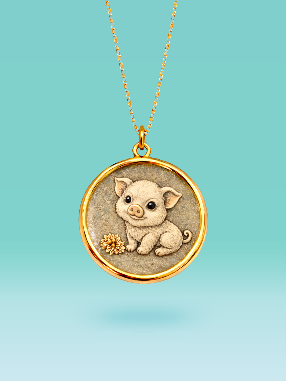 Eastern Zodiac Pig Coin Pendant Necklace