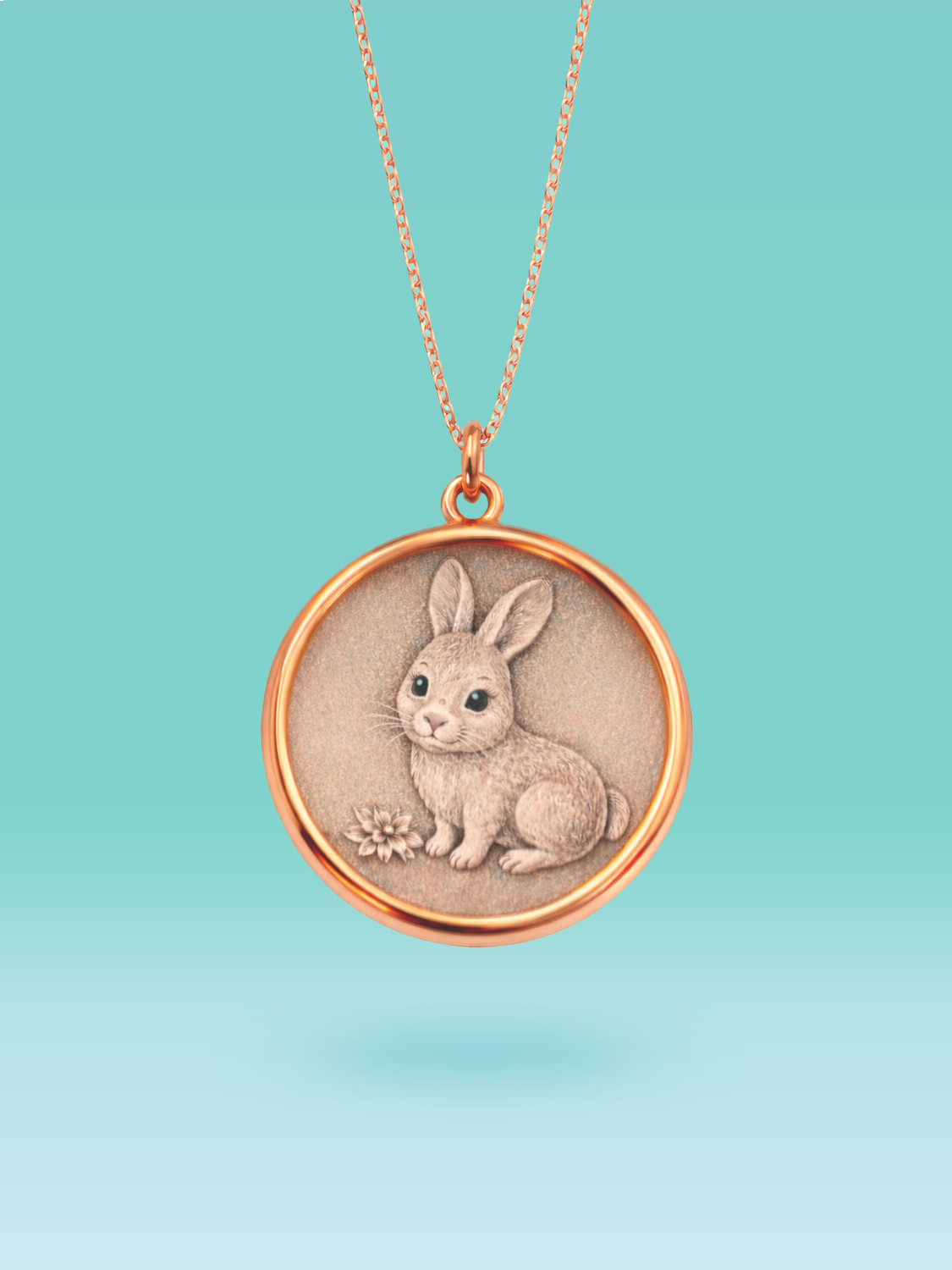 Eastern Zodiac Rabbit Coin Pendant Necklace