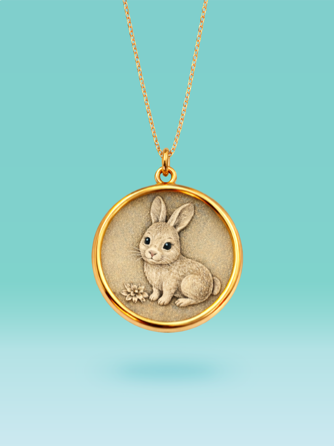 Eastern Zodiac Rabbit Coin Pendant Necklace