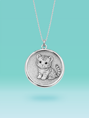 Eastern Zodiac Tiger Coin Pendant Necklace