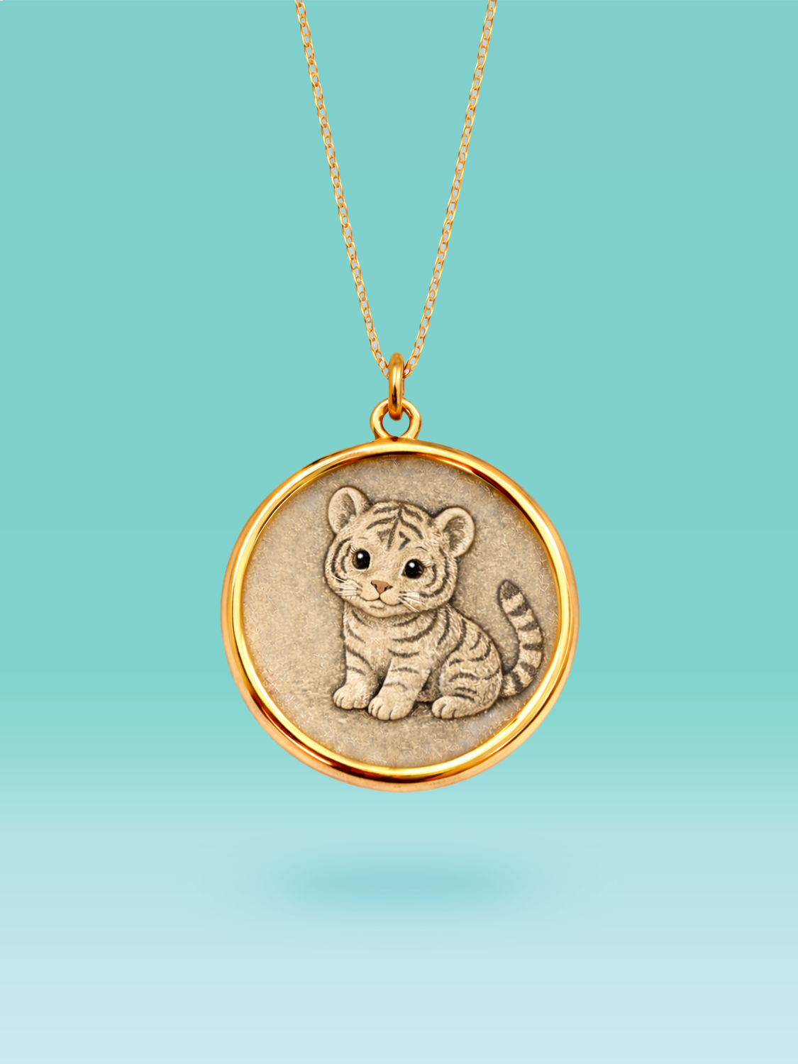 Eastern Zodiac Tiger Coin Pendant Necklace