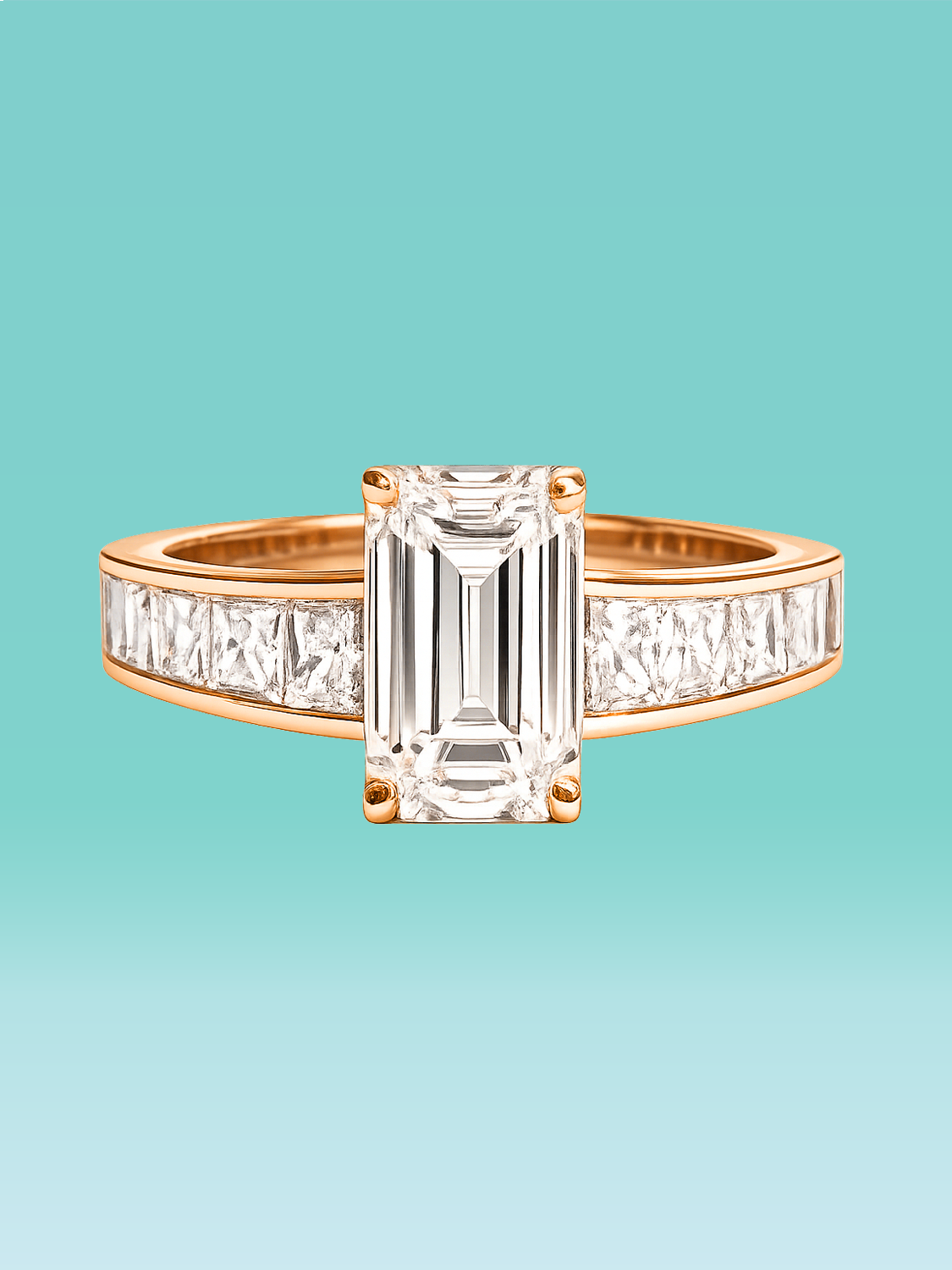 Emerald Cut Bold Side Stone Lab Diamond Engagement Ring