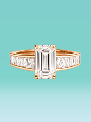 Emerald Cut Bold Side Stone Lab Diamond Engagement Ring