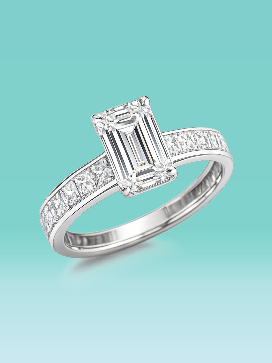 Emerald Cut Bold Side Stone Lab Diamond Engagement Ring