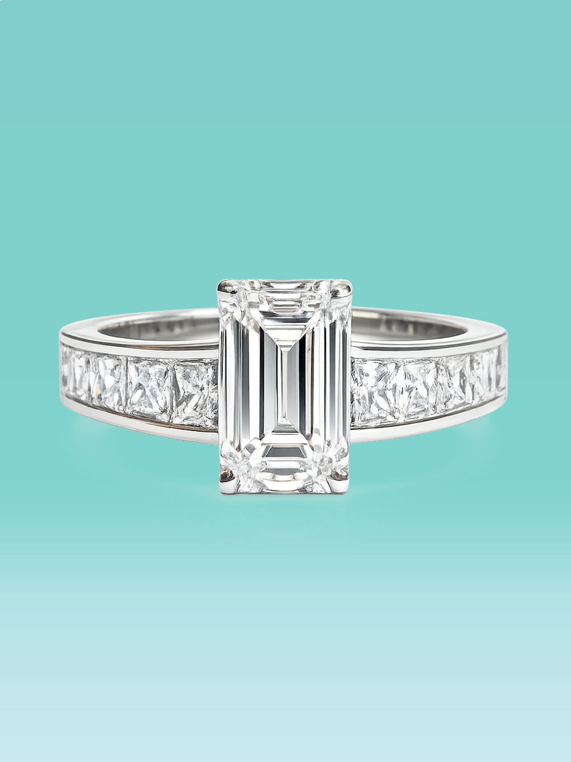 Emerald Cut Bold Side Stone Lab Diamond Engagement Ring